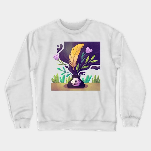 Watercolor Ink Illustration Crewneck Sweatshirt by Mako Design 